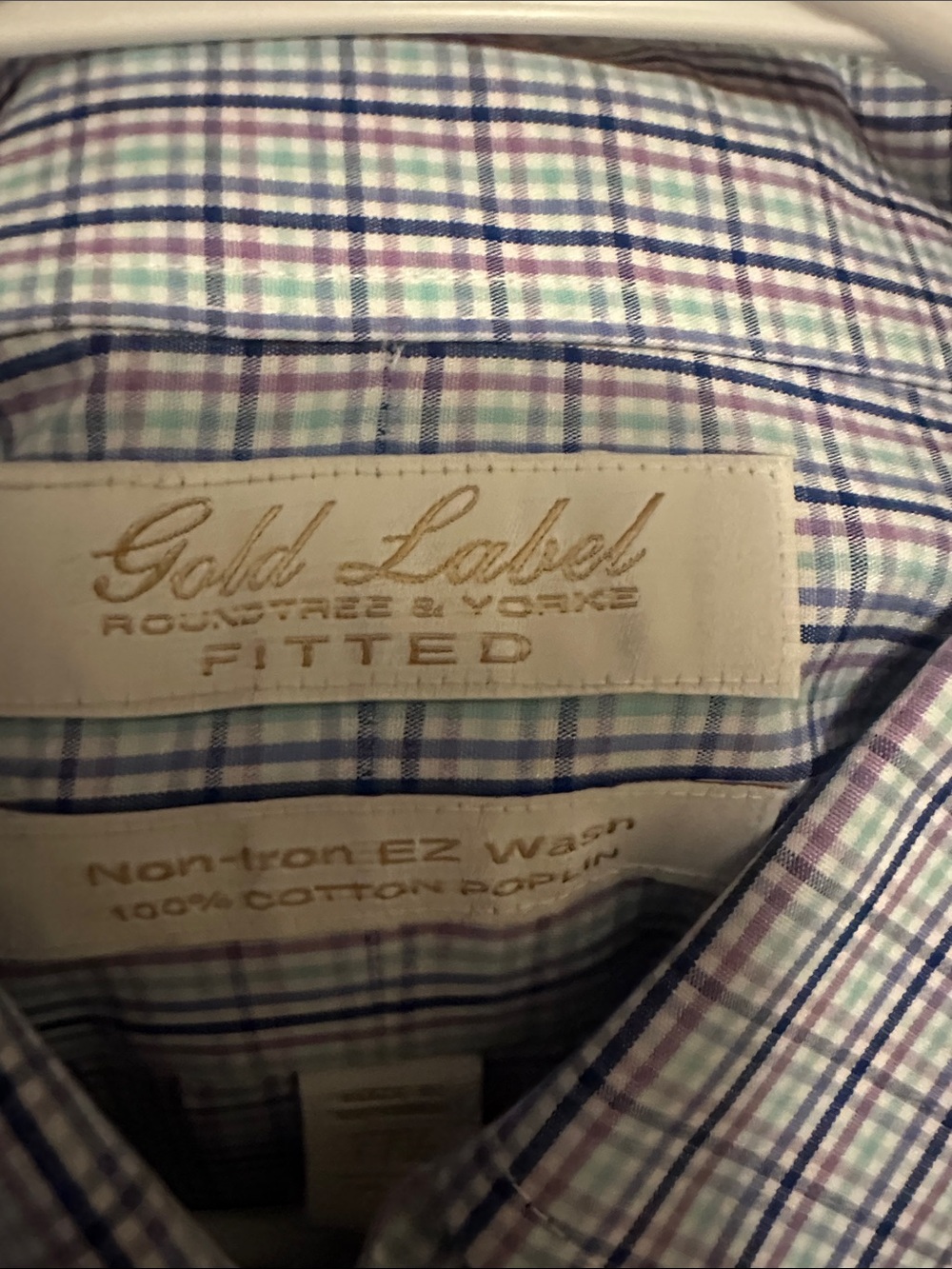 Roundtree & Yorke Plaid Dress Shirt - Blue, Purple & Green